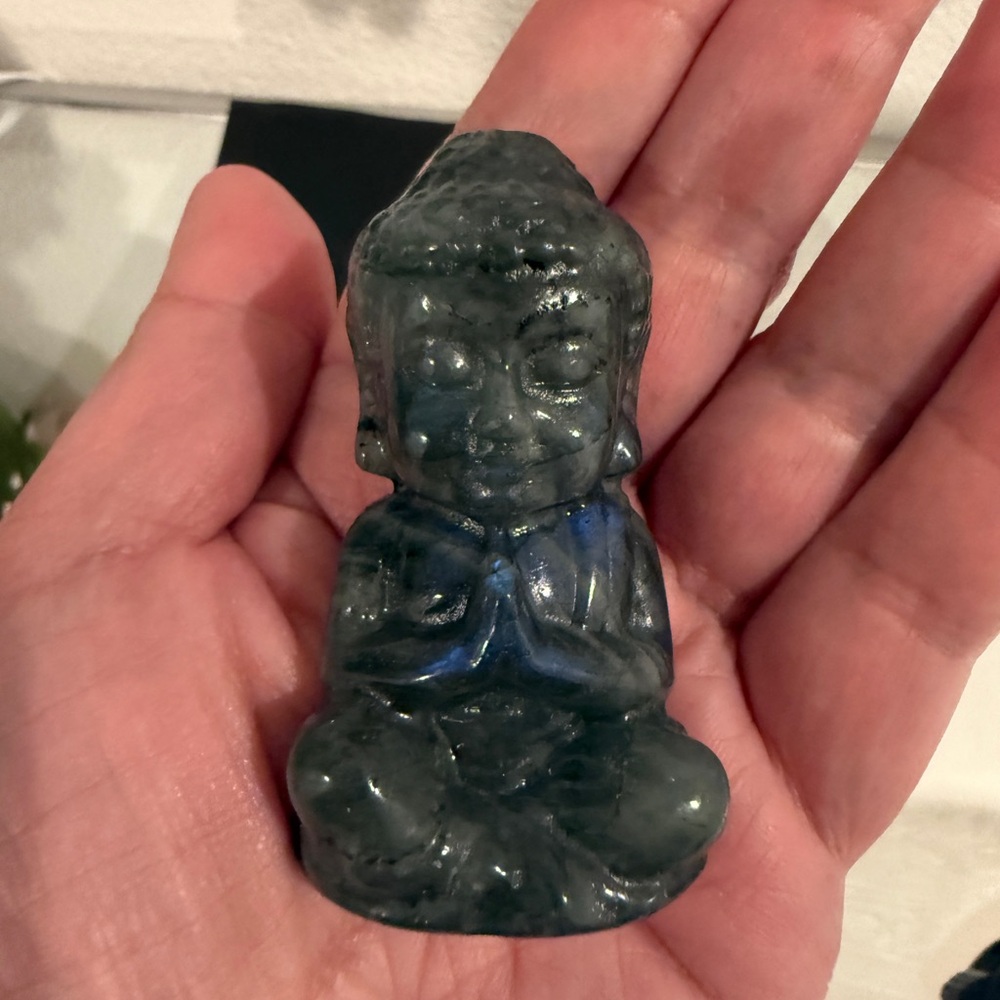 2.5" Medium Labradorite Buddha Carving Palm size Worry Crystal Healing Energy